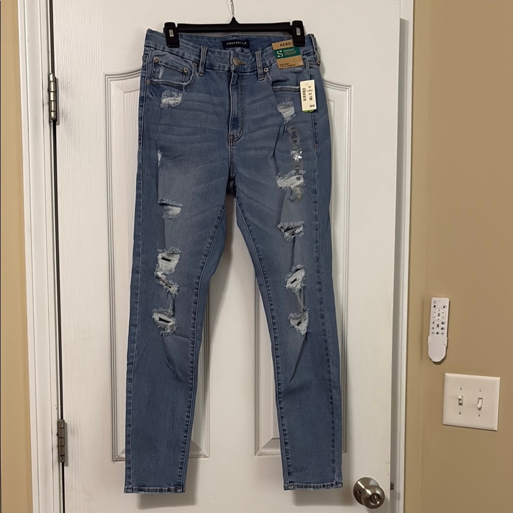 Aeropostale Blue Skinny Jeans Distressed Style high rise curvy jegging